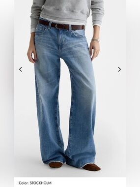 Ag Adriano Goldschmied Blue Denim Adria Low-Rise Wide Leg Jeans